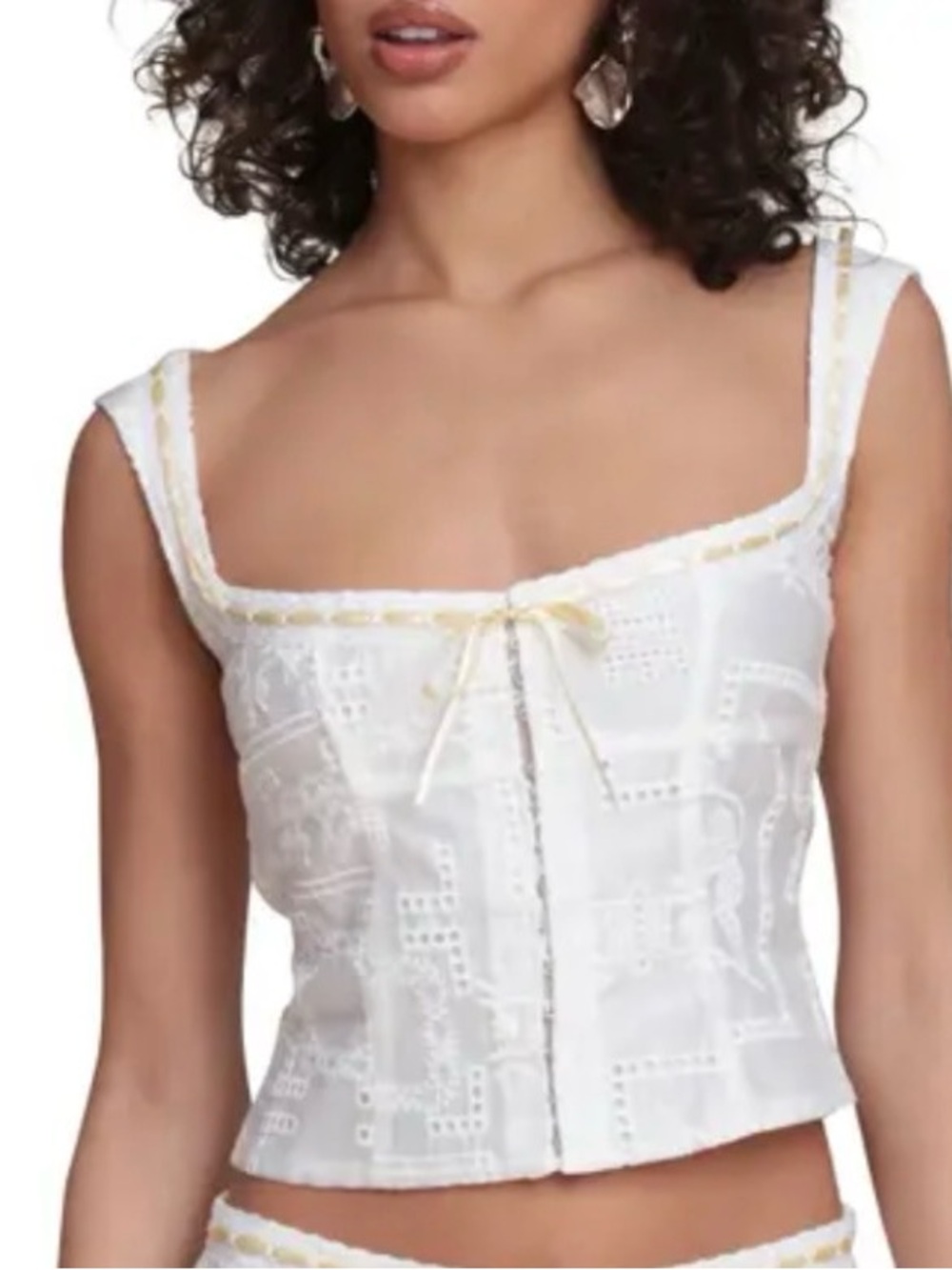Avec Les Filles White Embroidered Square-Neck Bustier Top (read description)